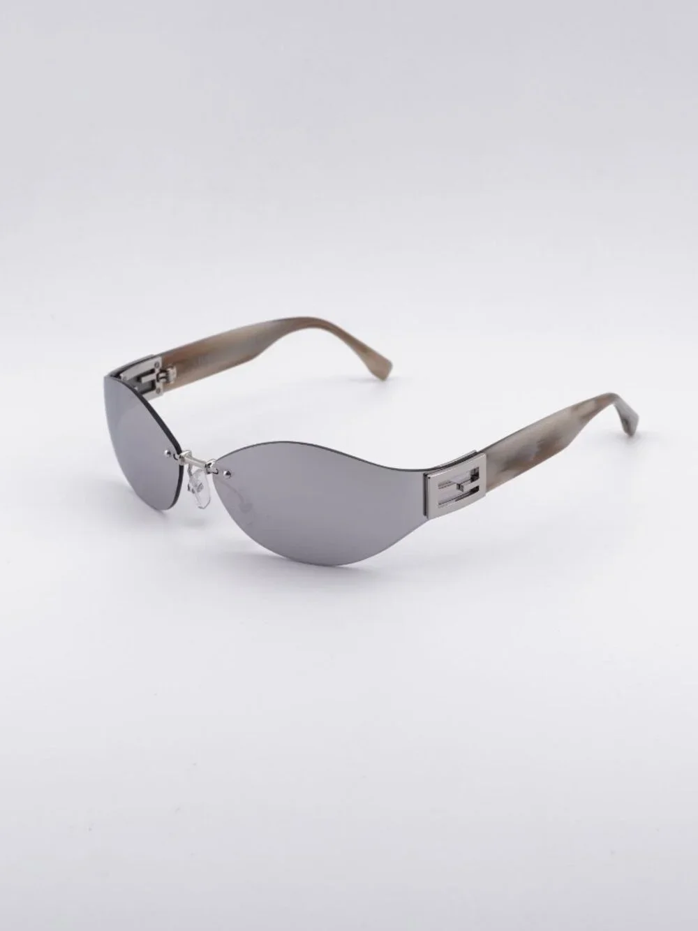Fendi FE40159U 16C Sunglasses Silver Rimless Geometric Frame, Mirror Lenses